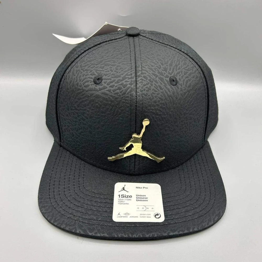 Air Jordan Hat Men Black Cement Elephant Metal Logo Jumpman Snap Back Cap New